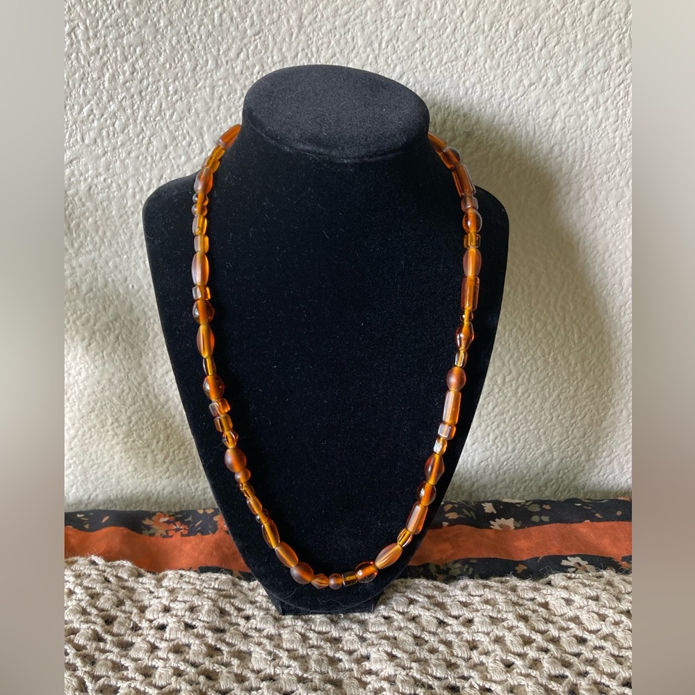 Honey Amber Glass Beaded Necklace